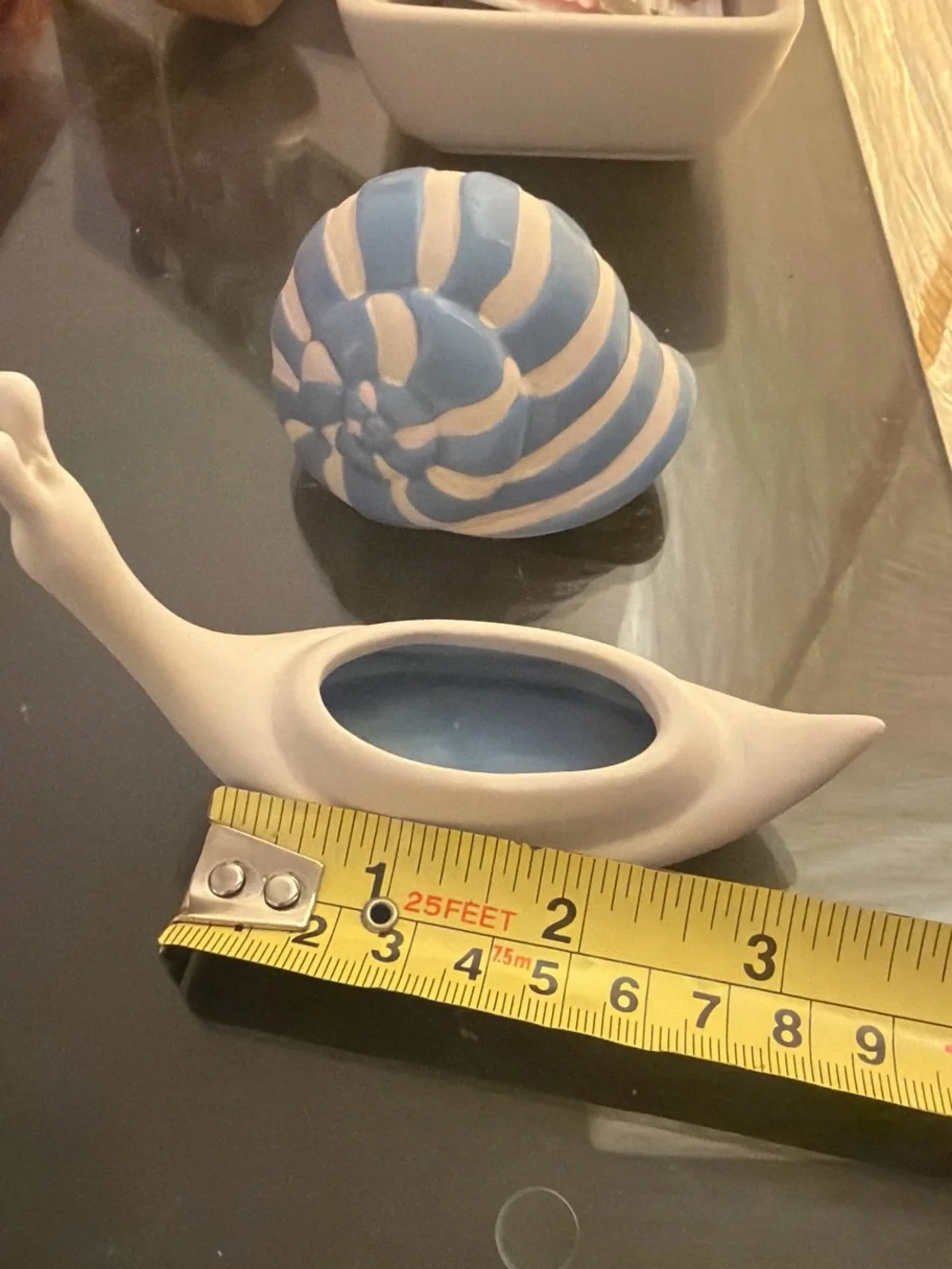 Anthropologie Blue and White Ceramic Snail Figurine Home Art - for tiny trinkets